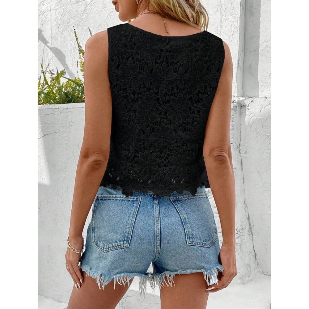 guipure lace boho tank top cropped white - Picture 4 of 4